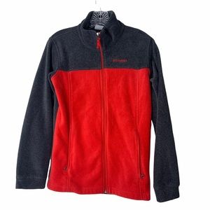 Columbia Red and Gray Polyester Thermal Full Zip‎ Mock Neck Fleece Size L